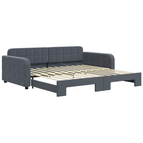 Divano Letto Con Letto Estraibile Grigio Scuro 100x200 Velluto - Foto 2