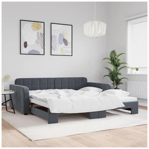 Divano Letto Con Letto Estraibile Grigio Scuro 100x200 Velluto - Foto 1