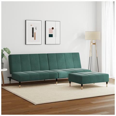 Divano Letto A 2 Posti Con Poggiapiedi Verde Scuro In Velluto - Foto 2