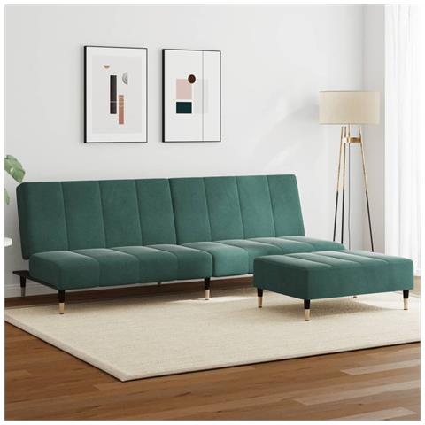 Divano Letto A 2 Posti Con Poggiapiedi Verde Scuro In Velluto - Foto 8