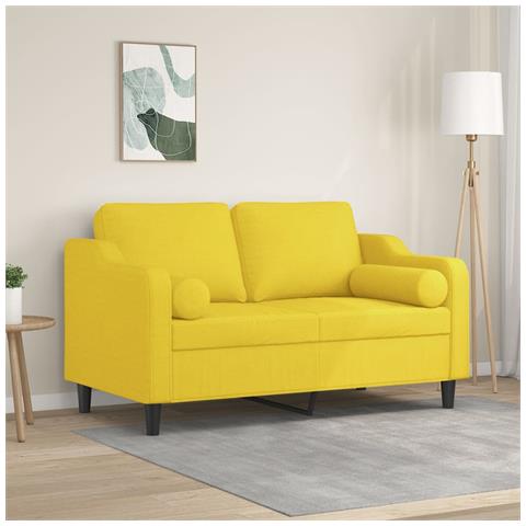 Divano A 2 Posti Con Cuscini Giallo Chiaro 120 Cm In Tessuto - Foto 8