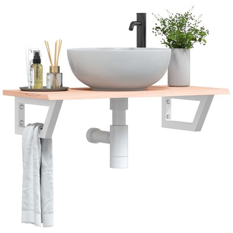 Ripiano A Parete Per Lavabo In Acciaio E Massello Di Rovere - Foto 8