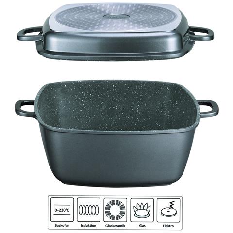 Padella Multiangolo , 28 X 28 Cm, Con Funzione Vapore E Friggitrice, Adatta All'induzione, In Alluminio Fuso, Rivestimento Antiaderente Con Particelle Di Vera Pietra, Grigio - Foto 2