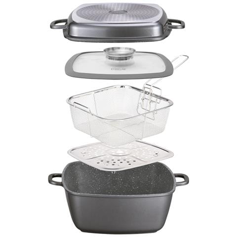 Padella Multiangolo , 28 X 28 Cm, Con Funzione Vapore E Friggitrice, Adatta All'induzione, In Alluminio Fuso, Rivestimento Antiaderente Con Particelle Di Vera Pietra, Grigio - Foto 1