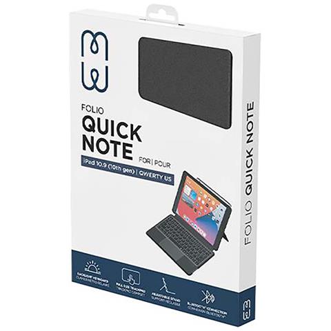 Custodia Per Ipad 10.9” Folio Quick Note Con Tastiera Qwerty Us Bluetooth 3.0, Nero - Foto 5
