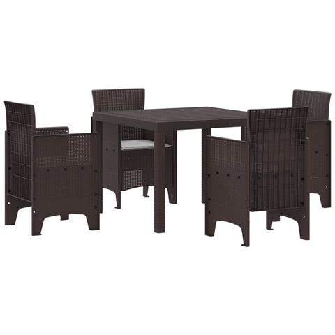 Set da pranzo da giardino con cuscini marrone rattan sintetico - Foto 1