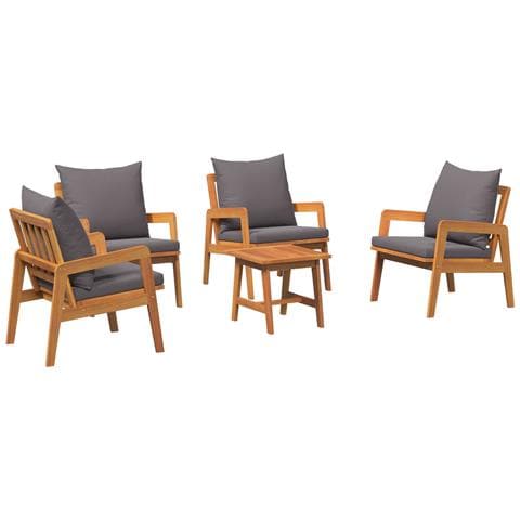 Set Bistro 5 Pezzi con Cuscini in Legno Massello di Acacia - Foto 1
