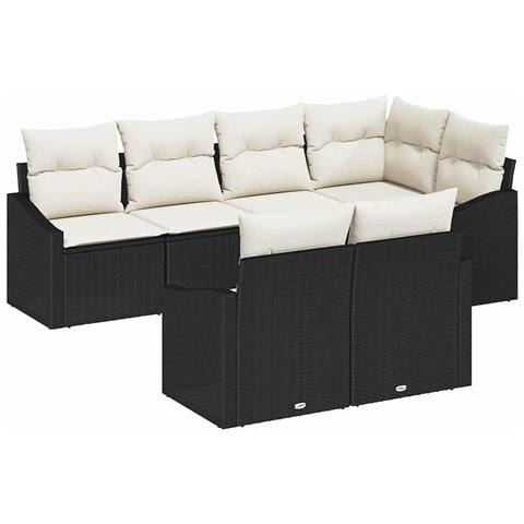 Set di 7 Pezzi da Pranzo da Giardino con Cuscini Rattan Nero - Foto 1
