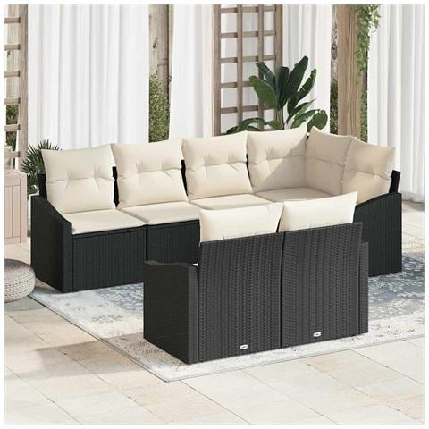 Set di 7 Pezzi da Pranzo da Giardino con Cuscini Rattan Nero - Foto 2