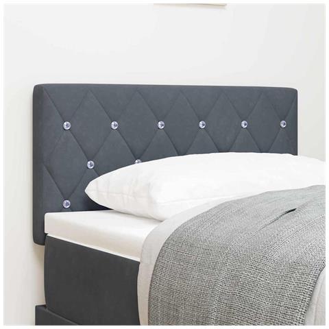 Testata letto  con bottoni in cristallo, grigio scuro, 80 cm in velluto - Foto 2