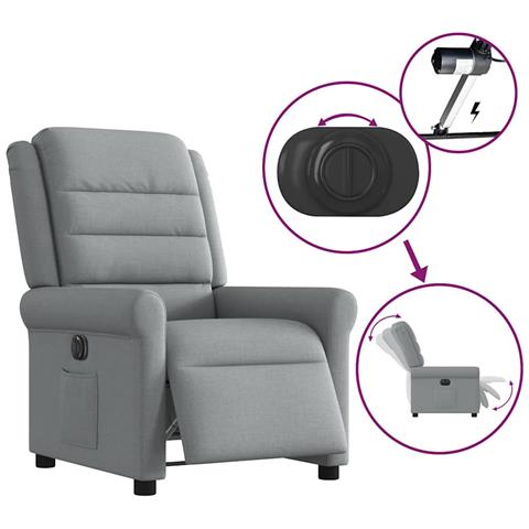 Poltrona Elettrica Reclinabile Grigio Chiaro in Tessuto - Foto 9