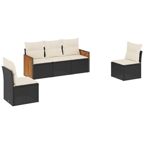 Set Divani da Giardino 5 pz con Cuscini in Polyrattan Nero - Foto 1