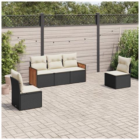 Set Divani da Giardino 5 pz con Cuscini in Polyrattan Nero - Foto 2