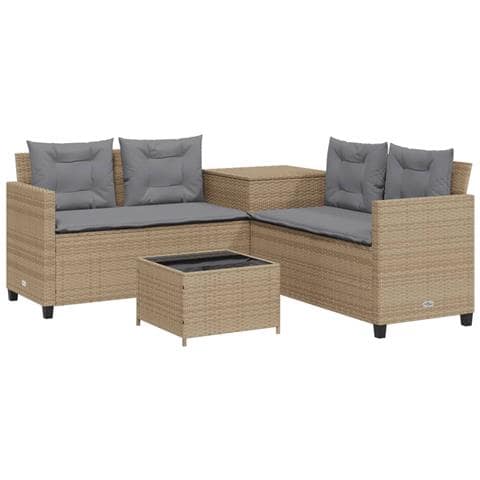 Divano da Giardino con Tavolo e Cuscini a L Beige in Polyrattan - Foto 1