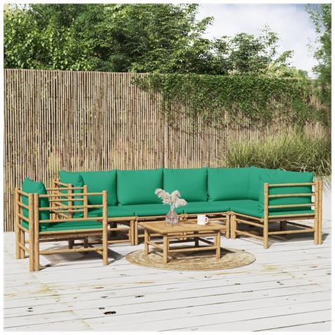 Set Salotto da Giardino 7pz con Cuscini Verdi Bambù - Foto 2