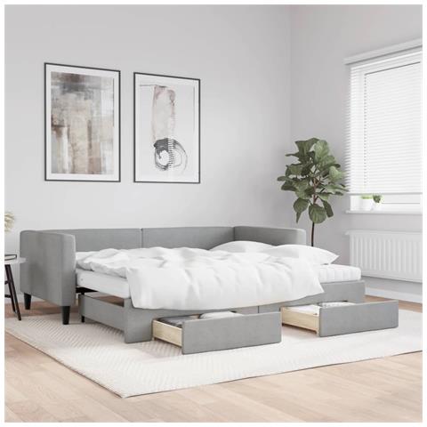 Divano Letto Estraibile Cassetti Grigio Chiaro 90x190cm Tessuto - Foto 2