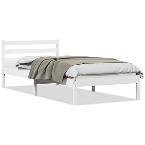 Letto con testata Bianca 100x210 cm Legno massello di pino - Foto 1