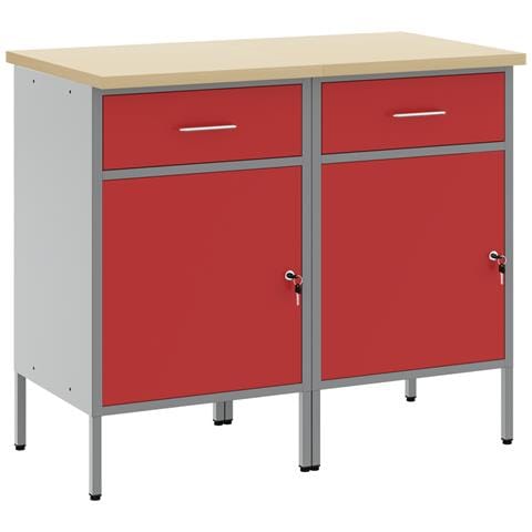 Banco da lavoro  2 pezzi Rosso e Grigio in legno ingegnerizzato e acciaio - Foto 1