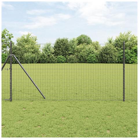 Recinzione Euro con 7 Pali 1x10 m Acciaio Zincato Grigio - Foto 2