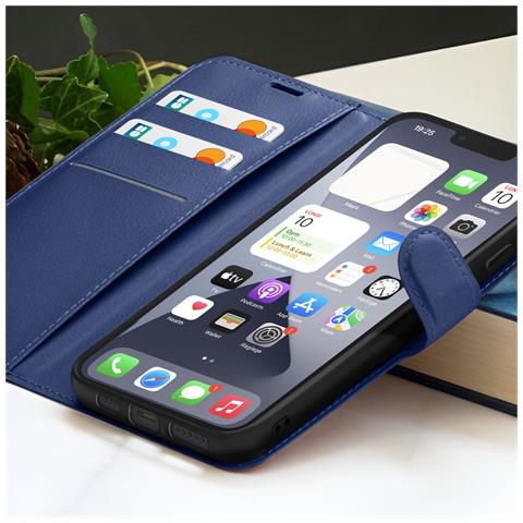 Custodia A Portafoglio Per Iphone 13 Pro Con Supporto E Linguetta Magnetica, Blu Scuro - Foto 5