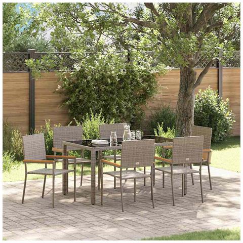 Set da Pranzo per Giardino 7 pcs Grigio 150 x 90 x 75 cm - Foto 2