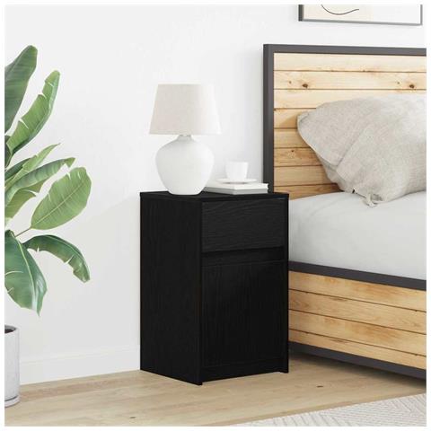 Armadio da Letto LED con cassetto Rovere nero 38 x 34 x 61 cm - Foto 2