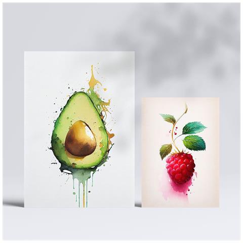 Set Di 6 Stampe Poster Di Frutta Rinfrescante, Verdura E Cibo Sano In Acquerello Su Bianco Puro A3 & A4 Senza Cornice - Foto 2