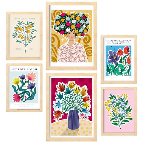 Set Di 6 Stampe Impressionanti Dipinti Decorativi Della Galleria D'arte Astratta Per Le Tue Stampe Artistiche Da Parete Di Casa A3 & A4 Telaio In Legno Chiaro - Foto 1