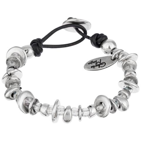 Bracciale In Pelle Nera Con Cristallo Placcato Argento - Foto 1