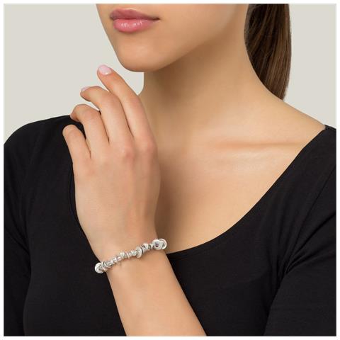 Bracciale In Pelle Nera Con Cristallo Placcato Argento - Foto 2