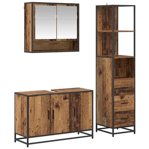 Set di mobili per il bagno con cassetto 3 pcs Legno vecchio - Foto 1