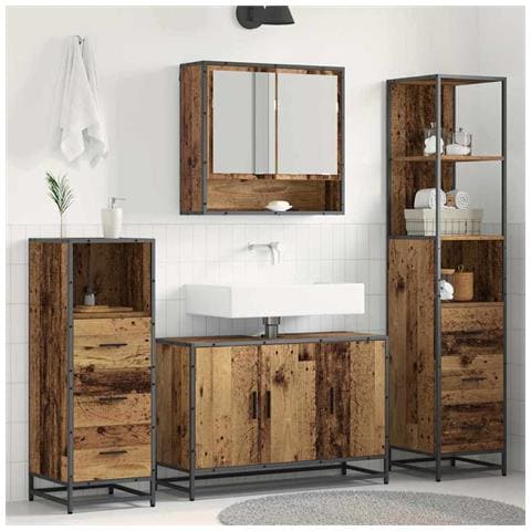 Set di mobili per il bagno con cassetto 3 pcs Legno vecchio - Foto 2