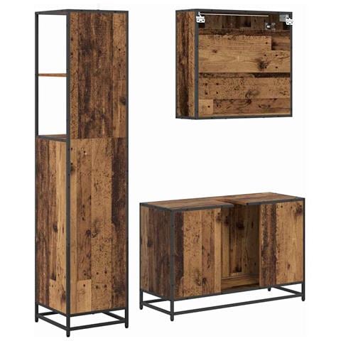 Set di mobili per il bagno con cassetto 3 pcs Legno vecchio - Foto 9