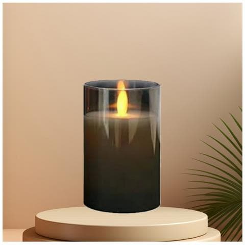 Candela Elettronica A Led Grigio Fumo Con Telecomando, Ricaricabile, Oscillante, 7.5x20cm - Foto 5
