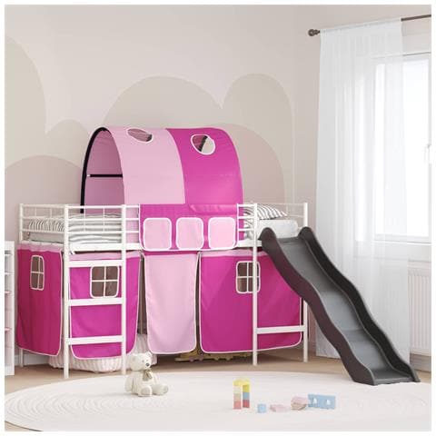 Struttura del letto loft per bambini Bianco e Rosa Metallo - Foto 2