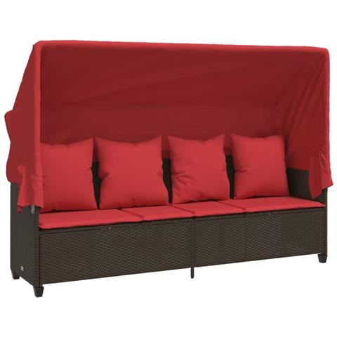 Lettino Prendisole con Baldacchino e Cuscini Marrone Polyrattan - Foto 1