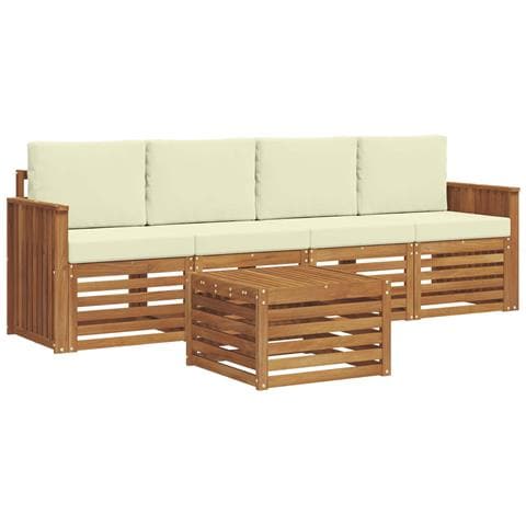 Set divani 5 pcs Naturale e Crema Legno di Acacia Massello - Foto 1