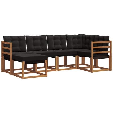 Set di divani da esterno con cuscino 6 pcs Naturale e Nero - Foto 1