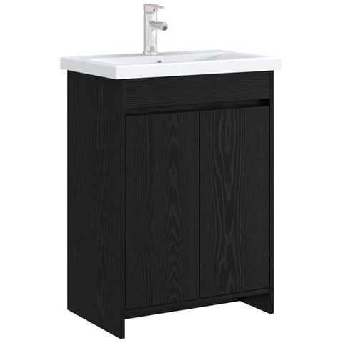 Mobiletto da Bagno Sotto Lavabo Rovere Nero 56 x 37,5 x 81 cm - Foto 2