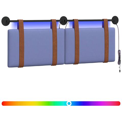 Testiera sospesa Con luce LED Blu jeans PU Antico - Foto 1