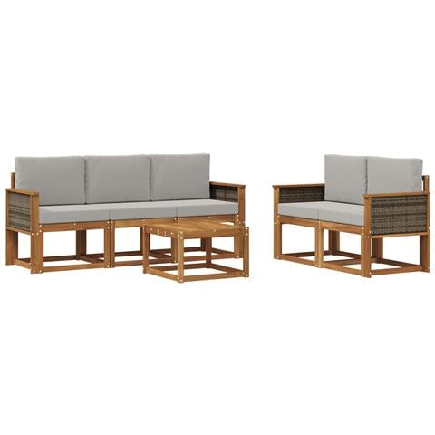 Set di divani da esterno 6 pcs Naturale e Grigio Chiaro - Foto 1