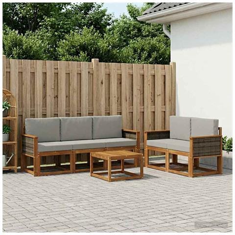 Set di divani da esterno 6 pcs Naturale e Grigio Chiaro - Foto 2