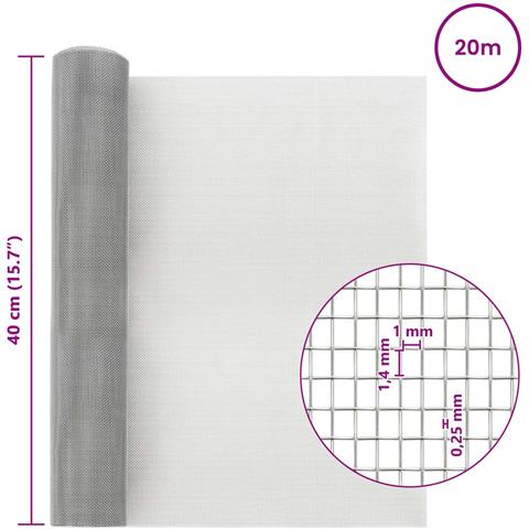 Rete per schermatura 40 x 2000 cm 18 Mesh Argento - Foto 7