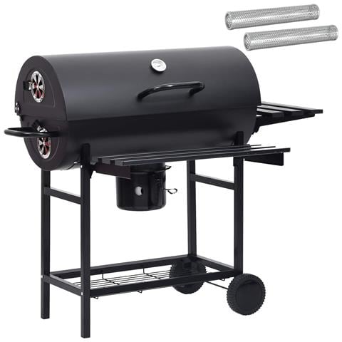 Griglia a Barile con Ruote e Ripiani 3 pz 115 x 85 x 95 cm Nero - Foto 1