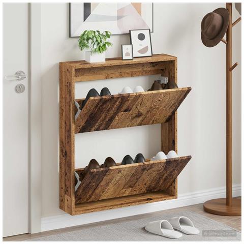 Mobiletto per Scarpe da Muro DELFT 71 x 17 x 86 cm Legno antico - Foto 2