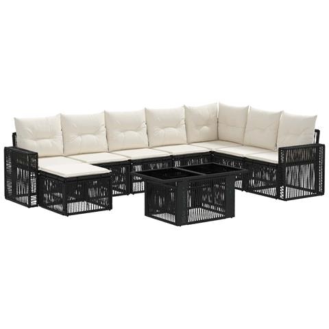 Set Divano da Giardino 9 pz Nero e Bianco Crema polyrattan - Foto 1
