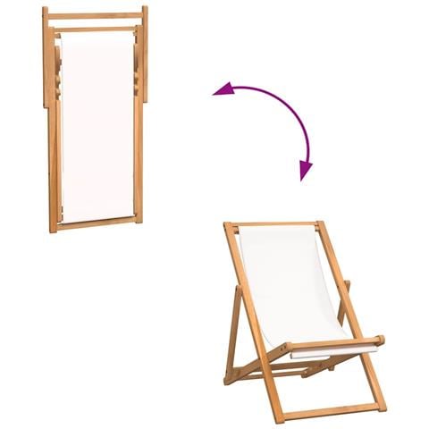 Sedia a Sdraio in Legno di Teak 56x105x96 cm Crema - Foto 2