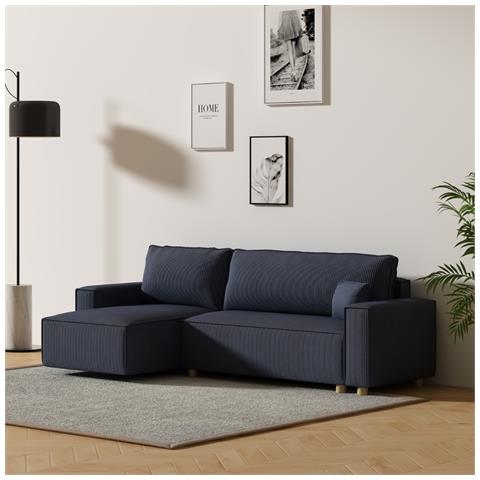 Cosy Divano Angolare Trasformabile In Velluto A Coste Blu - Foto 2