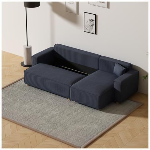 Cosy Divano Angolare Trasformabile In Velluto A Coste Blu - Foto 12