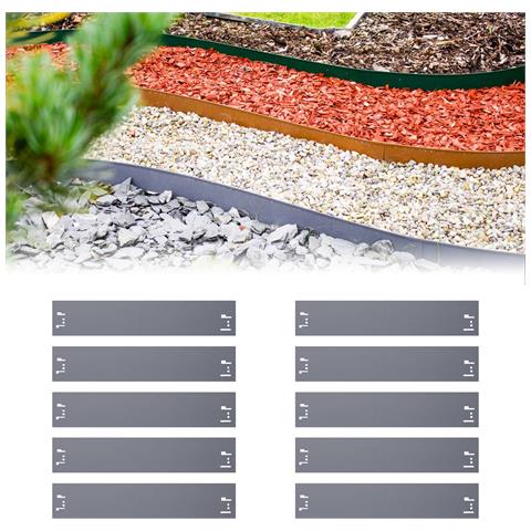 Set Di 10 Bordure Per Aiuole 13,5 Cm X 120 Cm, Grigio | Aiuole Giardino | Cordoli Per Aiuole - Foto 1